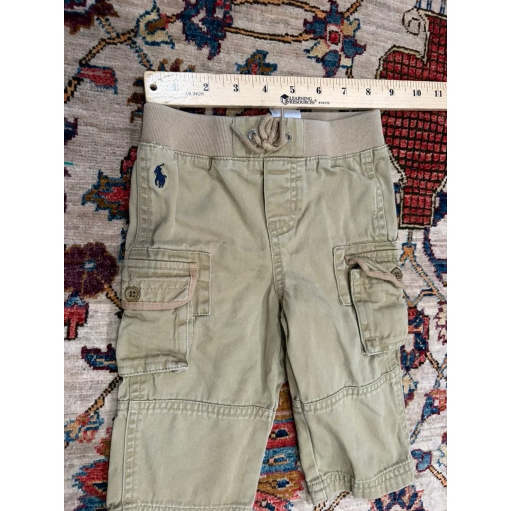 Polo Ralph Lauren Boys Cargo Pants Size 9 Months Khaki Elastic Waist Preppy